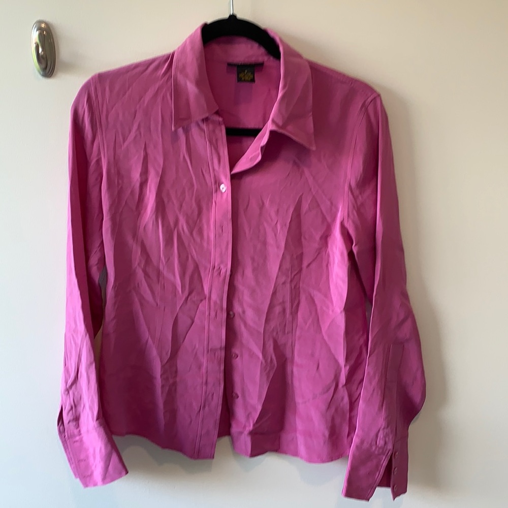 Bright pink silk blouse